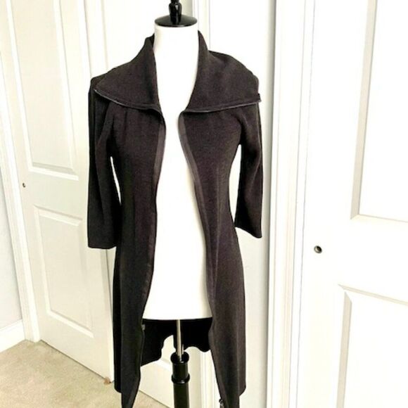 Calvin Klein Charcoal Gray Double Zip Long Sweater with Collar Size Large - Picture 1 of 5